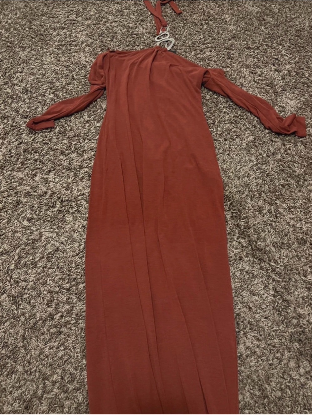 Fashion Nova Rust One-Shoulder Maxi Dress